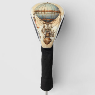 Steampunk Globe Airship Blueprint Blue Brass Sepia Golf Head Cover