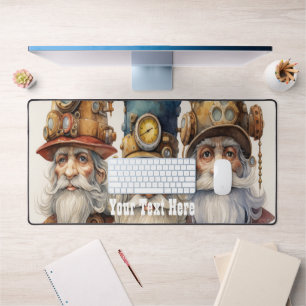 Steampunk gnomes with cool hats Custom text Desk Mat