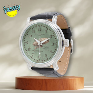 Steampunk God's Timing Scripture Black Leather Watch