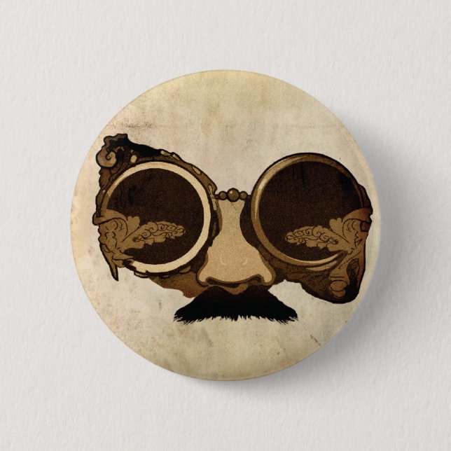 Steampunk Goggles and moustache 6 Cm Round Badge (Front)