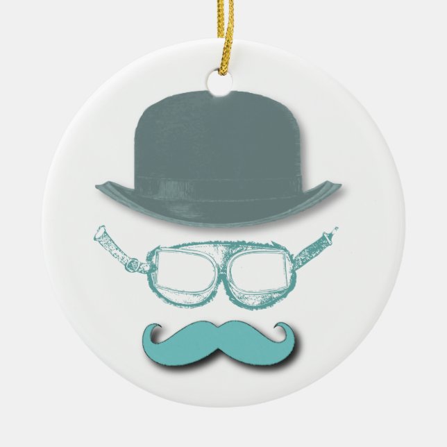 Steampunk Goggles, Hats and Moustaches Ceramic Tree Decoration (Front)