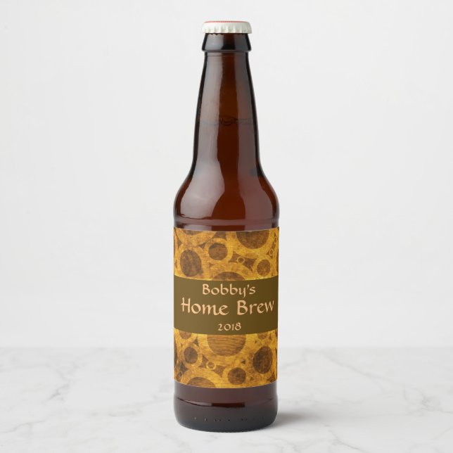 Steampunk Gold Brown Grunge Pattern Beer Label (Front)