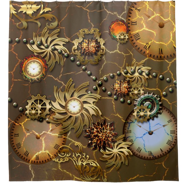 Steampunk golden design shower curtain (Front)