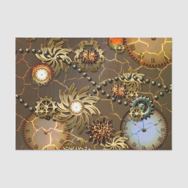 Steampunk golden design with clocks and giers tissue paper (Front)