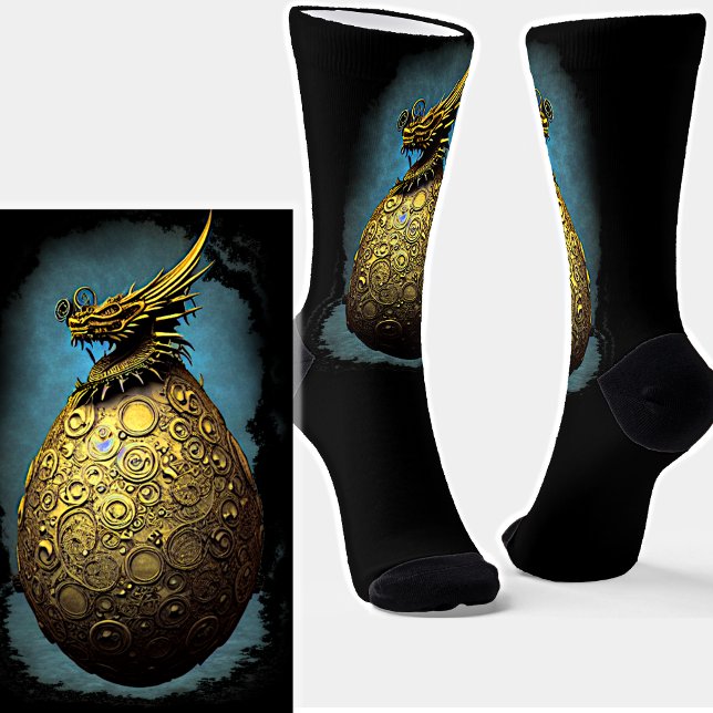 Steampunk Golden Dragon Egg on Black  Socks (Creator Uploaded)