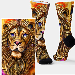 Steampunk Golden Lion with Blue Eyes Socks