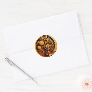 Steampunk Golden Mechanism Abstract Classic Round Sticker