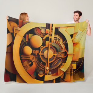 Steampunk Golden Mechanism Abstract Fleece Blanket