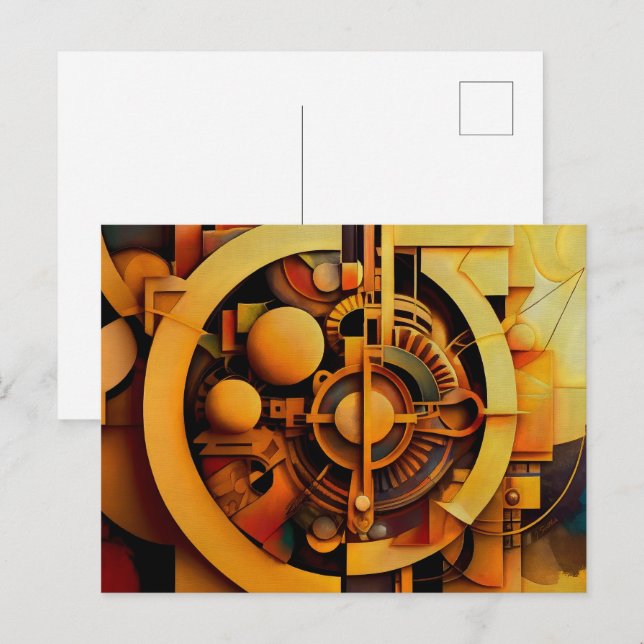 Steampunk Golden Mechanism Abstract Postcard (Front/Back)