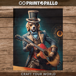 Steampunk Golden Retriever & guitar - Decoupage  Wrapping Paper Sheet