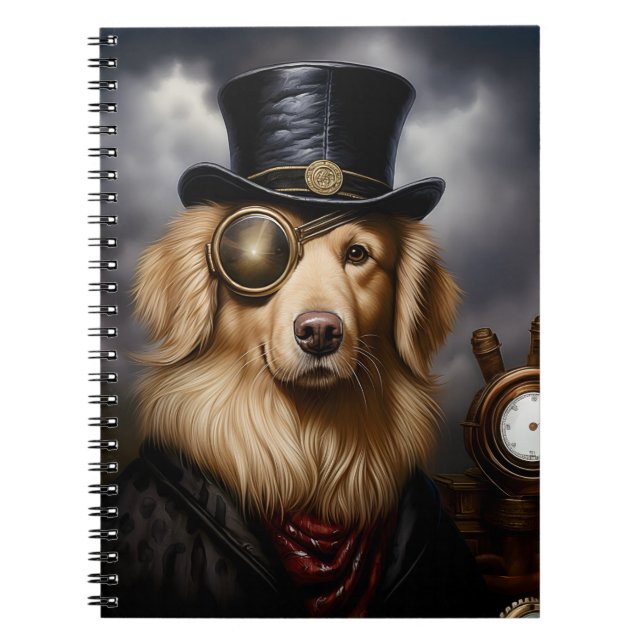 Steampunk Golden Retriever Hat & Eye Patch 138 Notebook (Front)