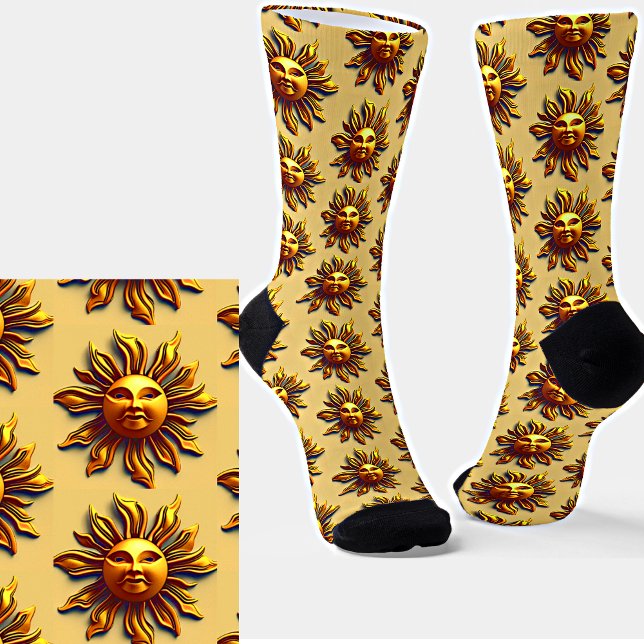 Steampunk Golden Sun Face on Light Gold Brown Socks (Creator Uploaded)