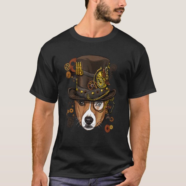 Steampunk Gothic African Basenji Dog Animal Face D T-Shirt (Front)
