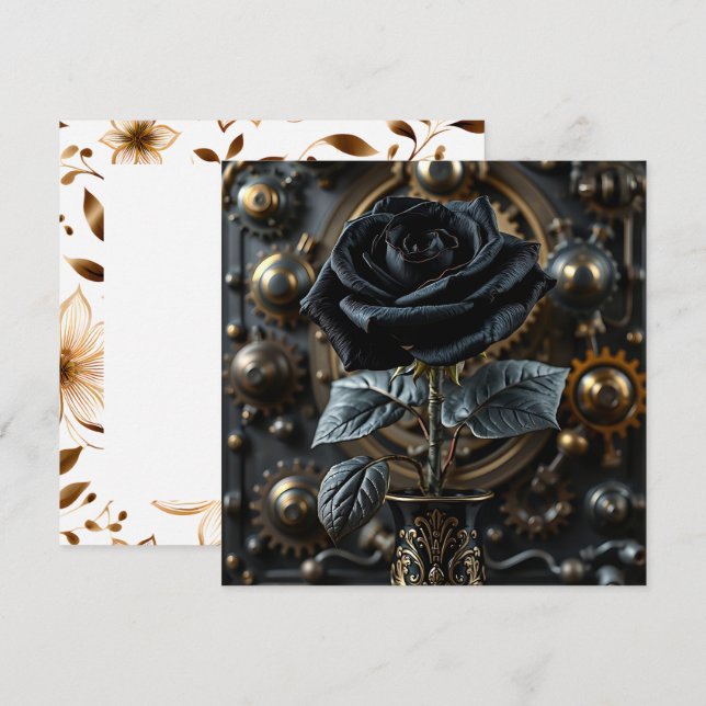 Steampunk Gothic Black Rose Blank Card (Front/Back)