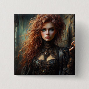 Steampunk gothic female 15 cm square badge