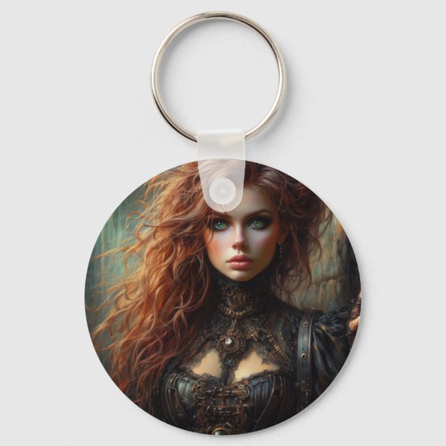 Steampunk gothic female  key ring (Front)