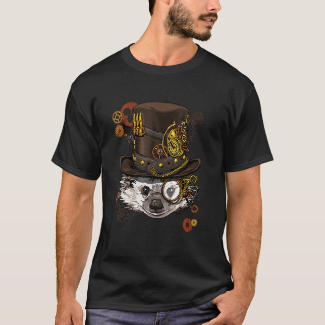 Steampunk Gothic Hedgehog  Mechanical Animal Face T-Shirt (Front)