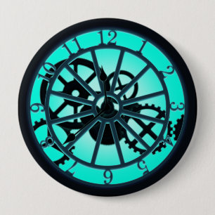 Steampunk Gothic Ironwork Clock With Visible Gears 10 Cm Round Badge