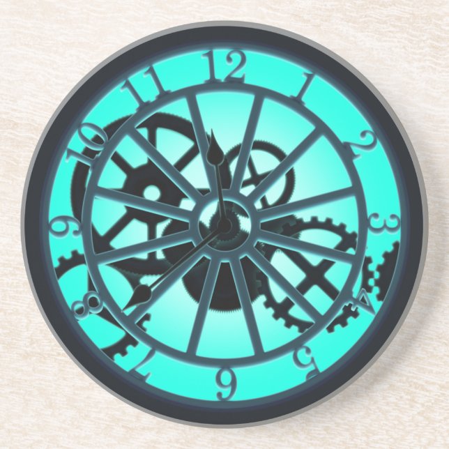 Steampunk Gothic Ironwork Clock With Visible Gears Coaster (Front)