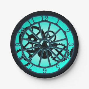 Steampunk Gothic Ironwork Clock With Visible Gears Paper Plate