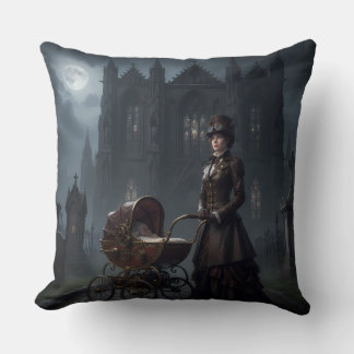 Steampunk Gothic Mother with Victorian Children Cushion