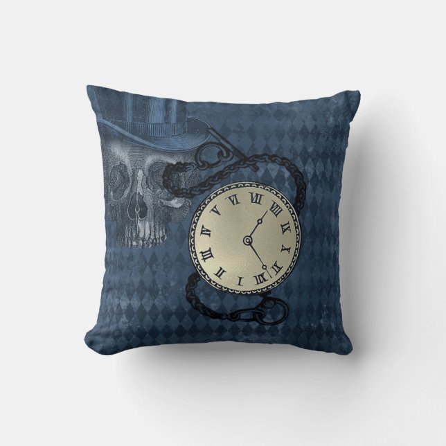 Steampunk gothic punk clocks & skulls pillow (Front)