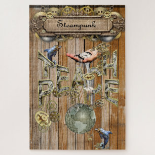 Steampunk Graphic Element Collections on wood Jigsaw Puzzle