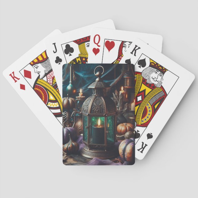 Steampunk Halloween Clockwork Black Lantern Playing Cards (Back)