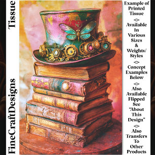 Steampunk Hat & Fantasy Books CZ6L Decoupage  Tissue Paper