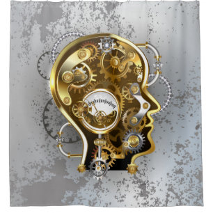 Steampunk head with manometer shower curtain