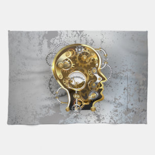 Steampunk head with manometer tea towel