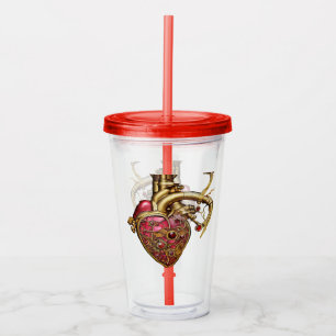 Steampunk Heart Anatomical Rubies and Gears Acrylic Tumbler