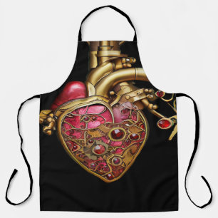 Steampunk Heart Anatomical Rubies and Gears Apron