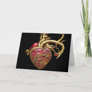 Steampunk Heart Anatomical Rubies and Gears Card