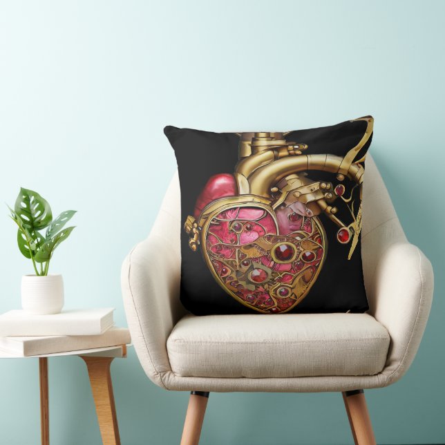 Steampunk Heart Anatomical Rubies and Gears Cushion (Chair)