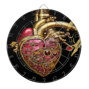 Steampunk Heart Anatomical Rubies and Gears Dartboard