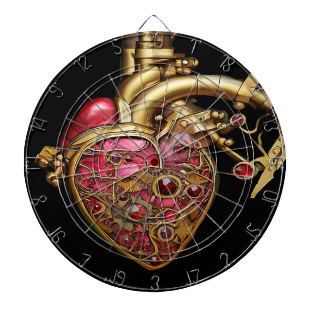 Steampunk Heart Anatomical Rubies and Gears Dartboard (Front)