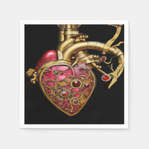 Steampunk Heart Anatomical Rubies and Gears Napkin