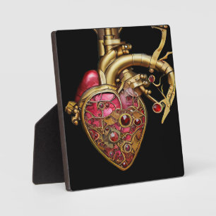 Steampunk Heart Anatomical Rubies and Gears Plaque