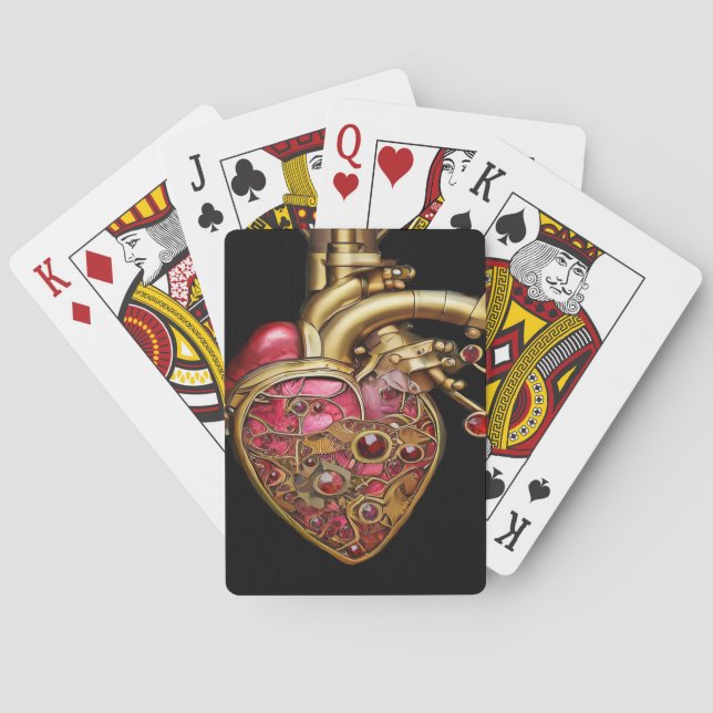 Steampunk Heart Anatomical Rubies and Gears Playing Cards (Back)