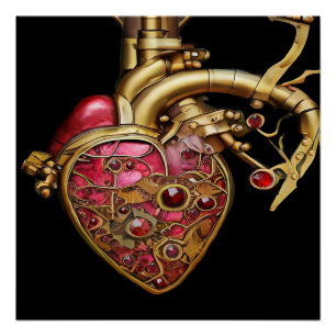 Steampunk Heart Anatomical Rubies and Gears Poster