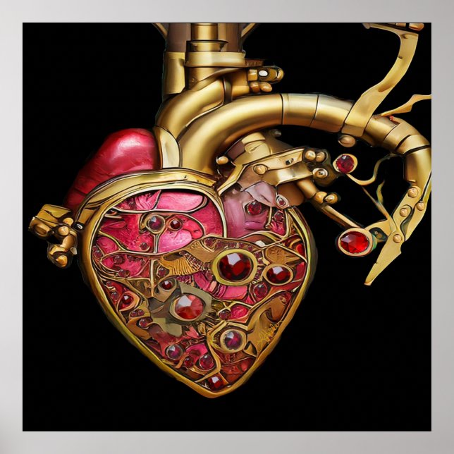 Steampunk Heart Anatomical Rubies and Gears Poster (Front)