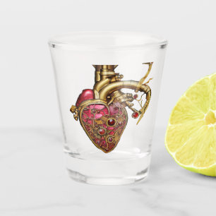 Steampunk Heart Anatomical Rubies and Gears Shot Glass