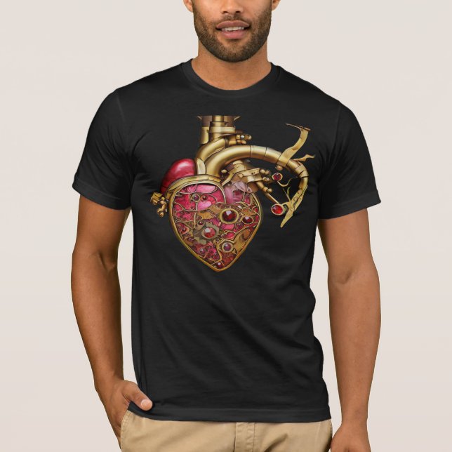 Steampunk Heart Anatomical Rubies and Gears T-Shirt (Front)