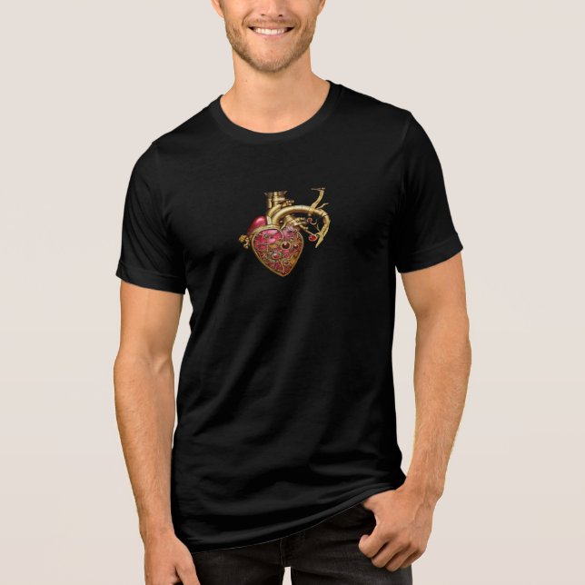 Steampunk Heart Anatomical Rubies and Gears Tri-Blend Shirt (Front)