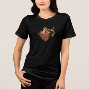 Steampunk Heart Anatomical Rubies and Gears Tri-Blend Shirt