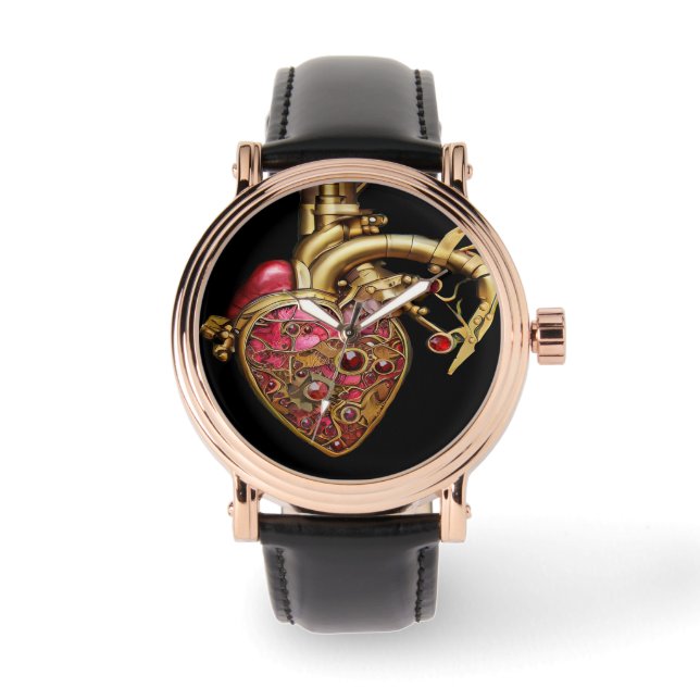 Steampunk Heart Anatomical Rubies and Gears Watch (Front)