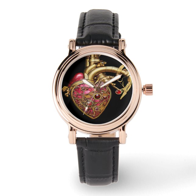 Steampunk Heart Anatomical Rubies and Gears Watch (Front)