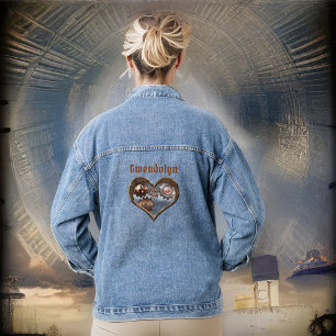 Steampunk Heart and Gears with Monogram Name Denim Jacket