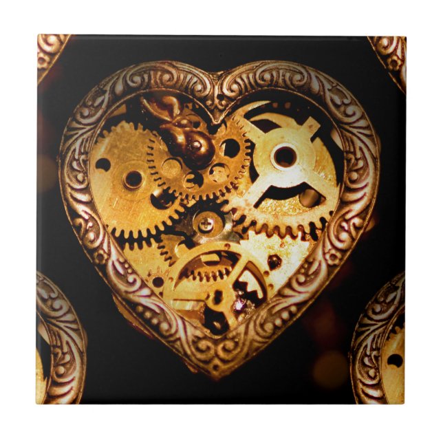 steampunk heart ceramic tile (Front)